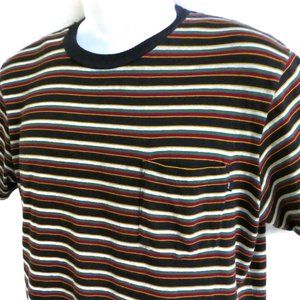 Obey Pull Over Striped Soft Crewneck Pocket Short Sleeve Cotton Jersey M